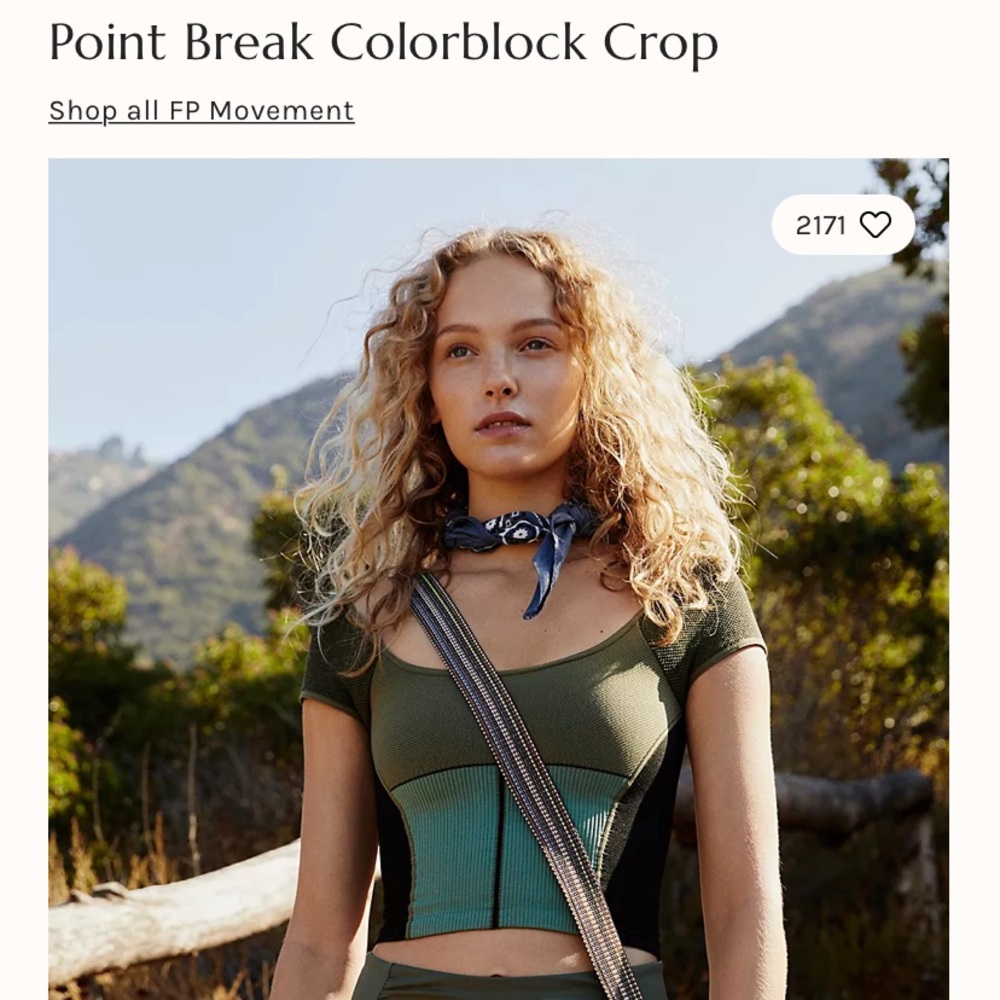 Free People Point Break Color Block Crop Work Out Top Size M/L Olive Combo